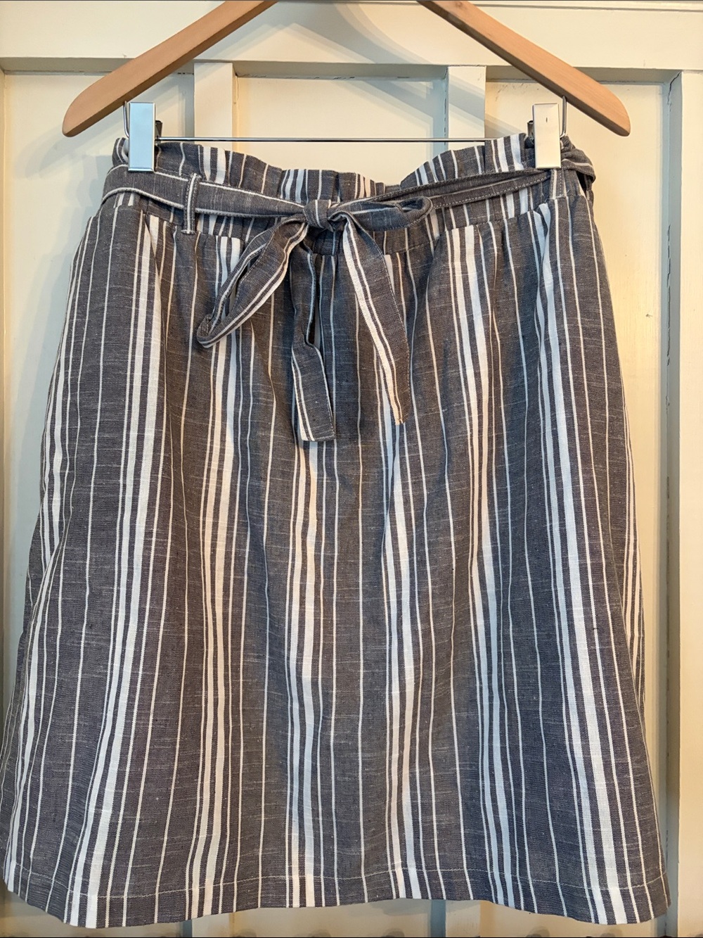 Striped Tie-Waist A-Line Skort - Gray & White 100% Cotton! Plus size